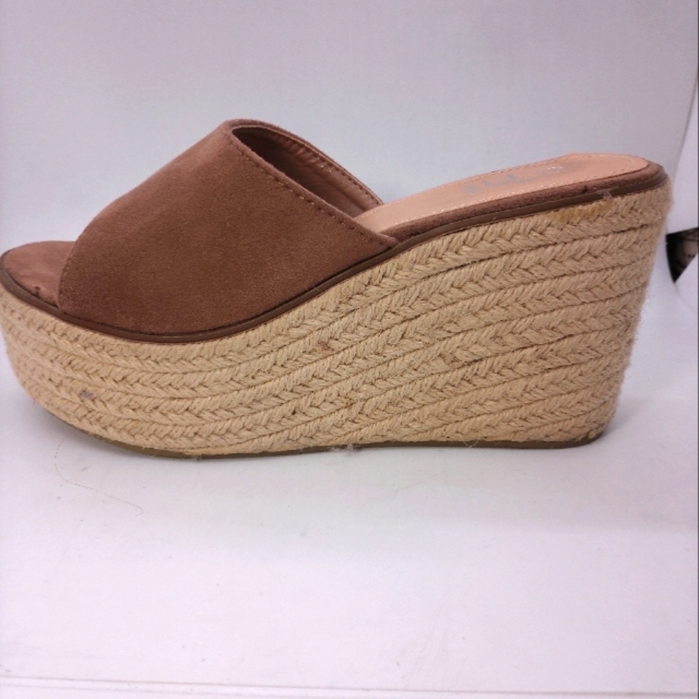 Betani Fiona 3 Faux Suede Tan Wedge Sandals Cream Rope Platform